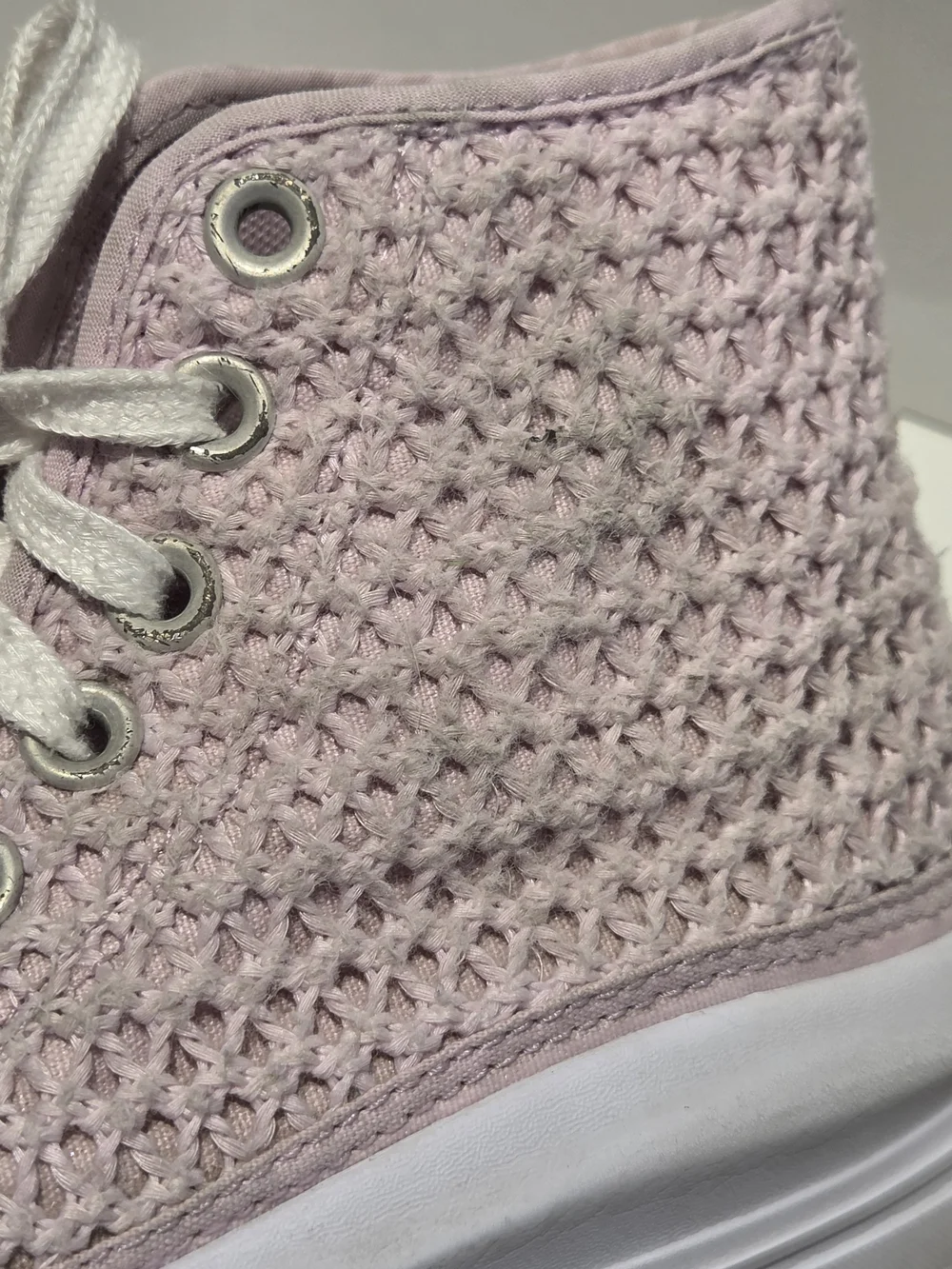 Converse Girls Size 4 Lilac Pink Crochet Platform High Top All Star Chuck Taylor